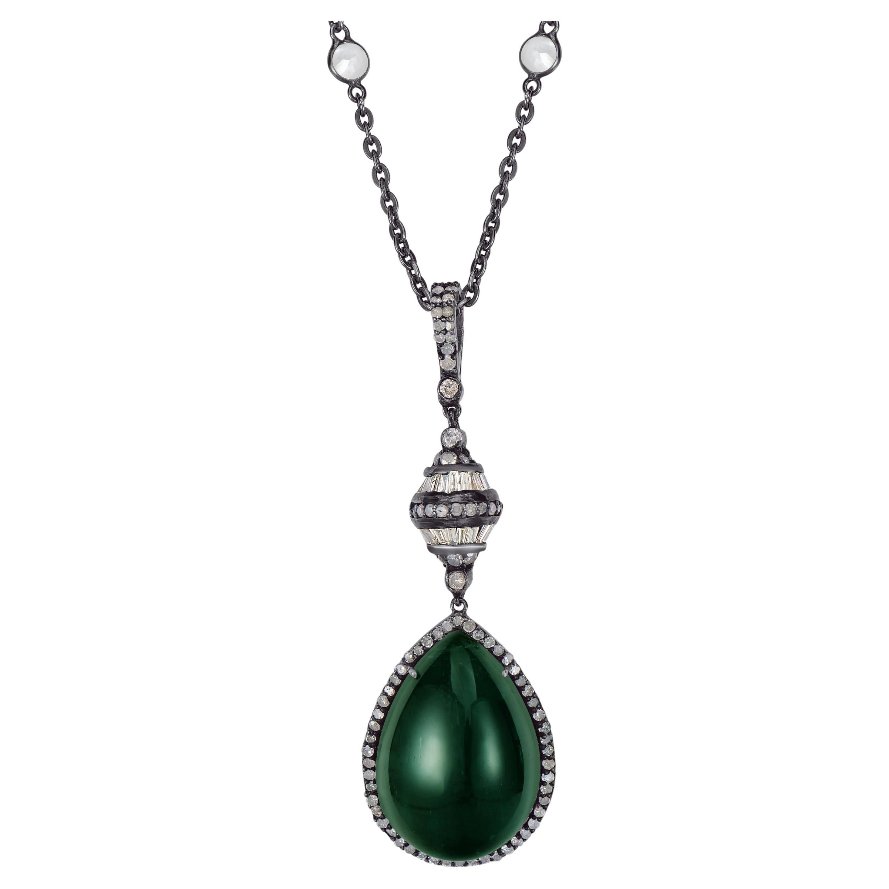 Victorian 25 Cttw. Emerald, Diamond and Topaz Pendant Necklace