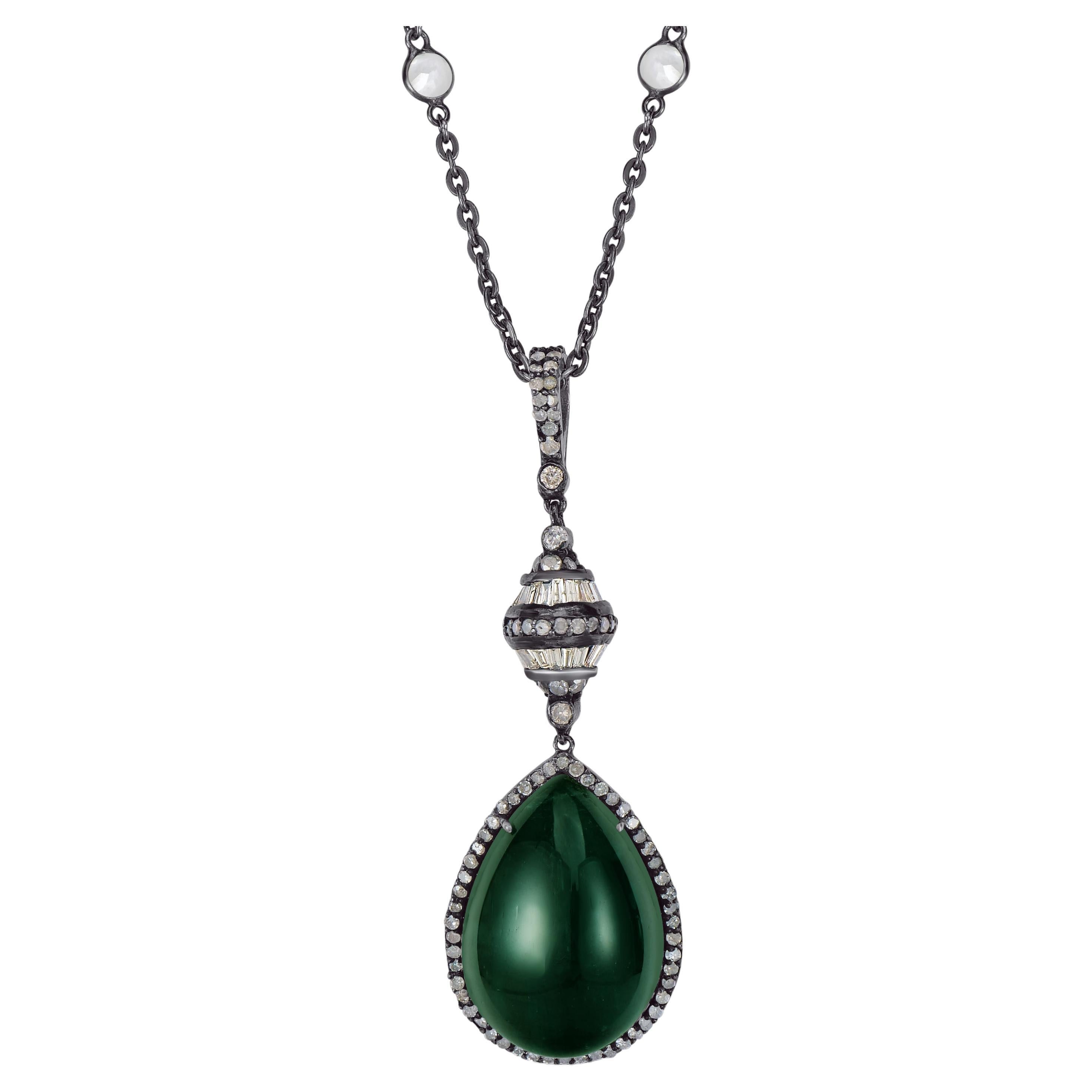 Victorian 25 Cttw. Emerald, Diamond and Topaz Pendant Necklace  For Sale