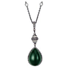 Victorian 25 Cttw. Emerald, Diamond and Topaz Pendant Necklace 