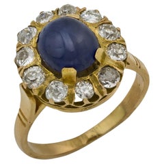 Victorian 2.50 carat cabochon sapphire diamond 18k yellow gold ring