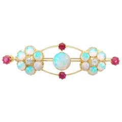 Victorian 2.50 Carat Opal and Diamond Yellow Gold Brooch