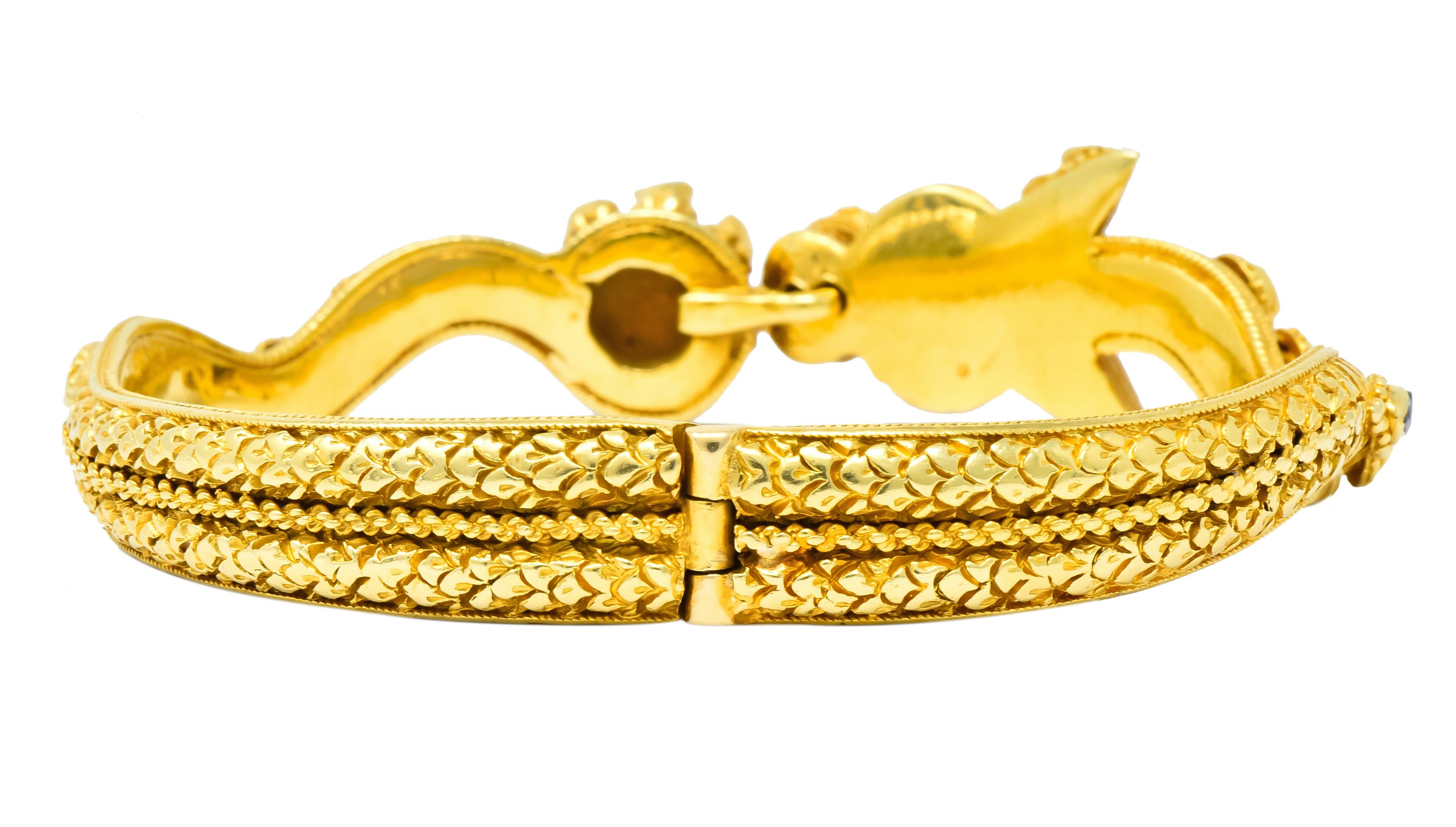 Women's or Men's Victorian 2.50 Carat Rose Cut Diamond 18 Karat Gold Dragon Bangle Bracelet