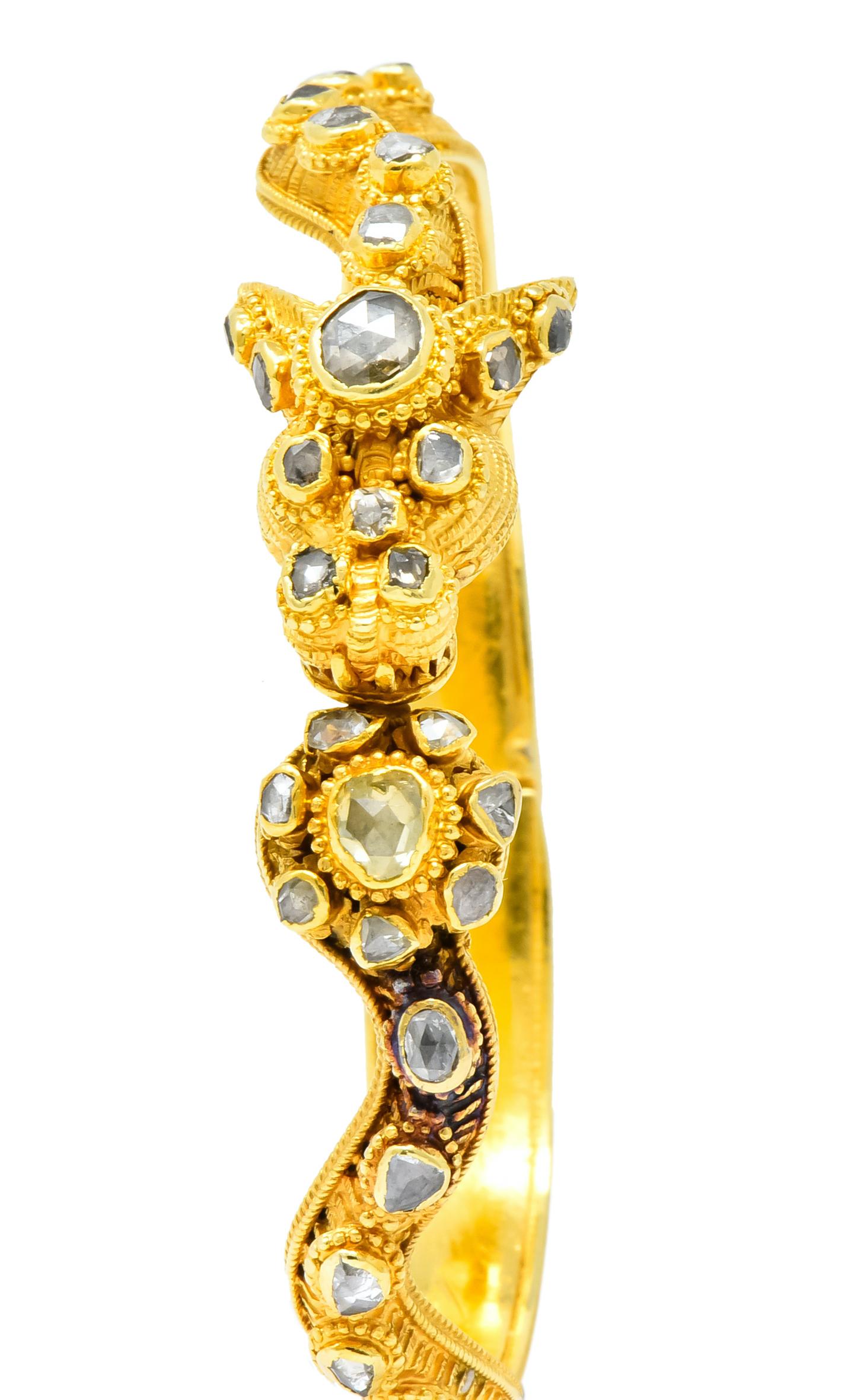 Victorian 2.50 Carat Rose Cut Diamond 18 Karat Gold Dragon Bangle Bracelet 3