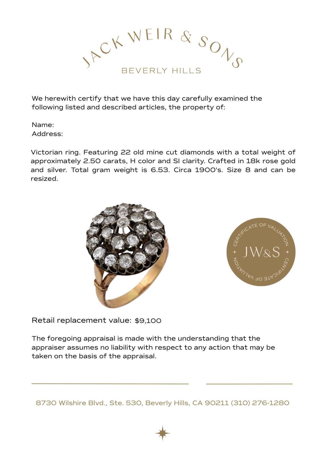 Bague victorienne de 2,50 carats de diamants en or rose 18 carats Pour femmes en vente