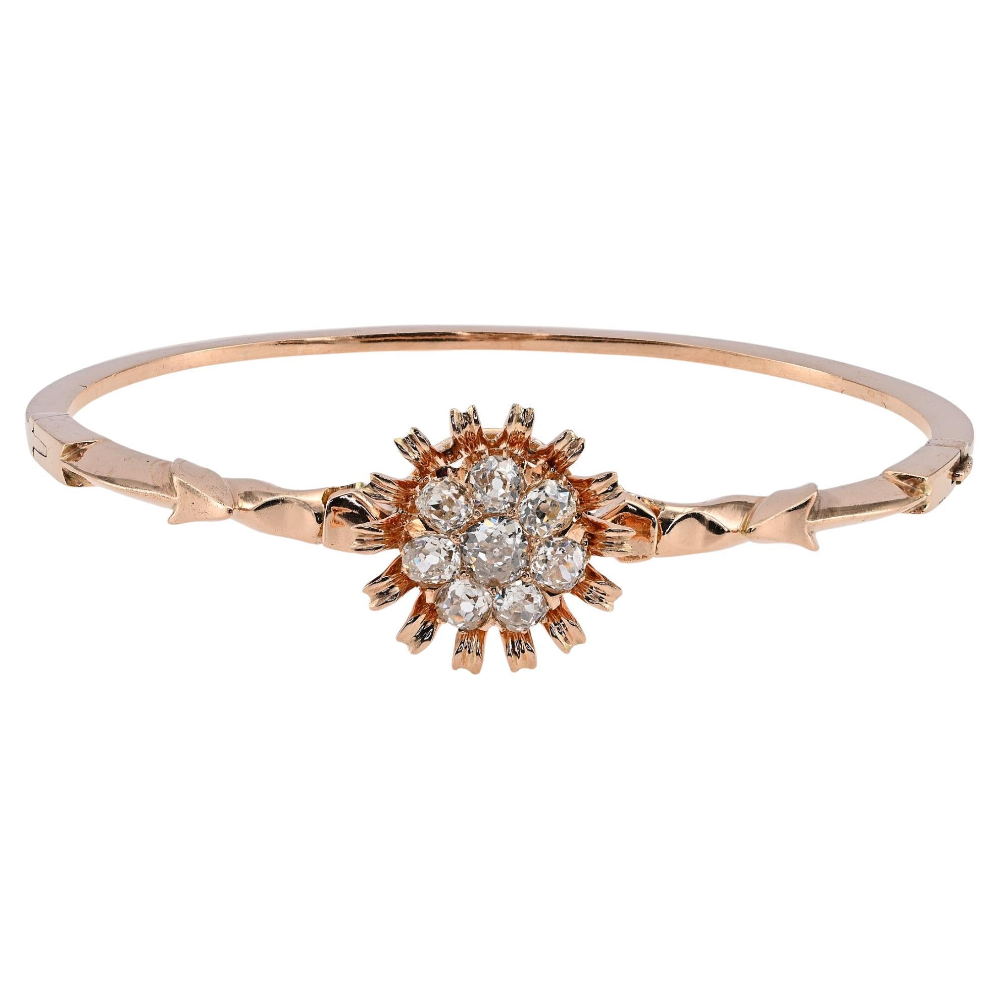 Victorian 2.50 Ct Diamond Daisy Bangle