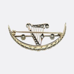 Victorian 2.50ct Diamond Harp Crescent Brooch
