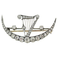Victorian 2.50ct Diamond Harp Crescent Brooch