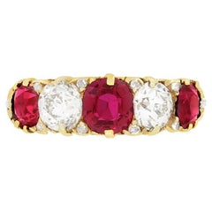 Victorian 2.50ct Ruby and Diamond Five Stone Ring, c.1880s