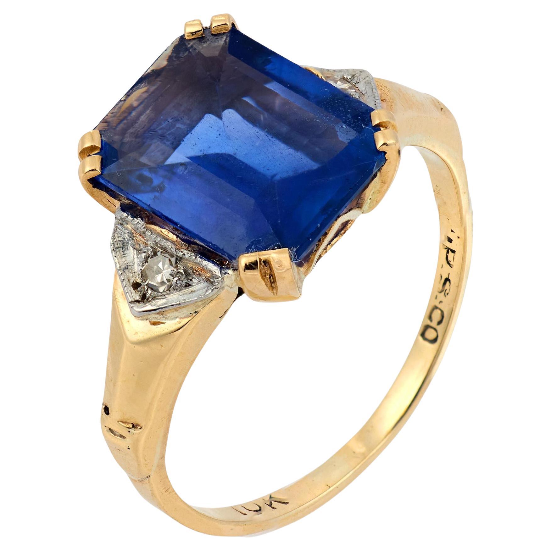 Victorian 2.51 carat sapphire diamond 10k yellow gold ring