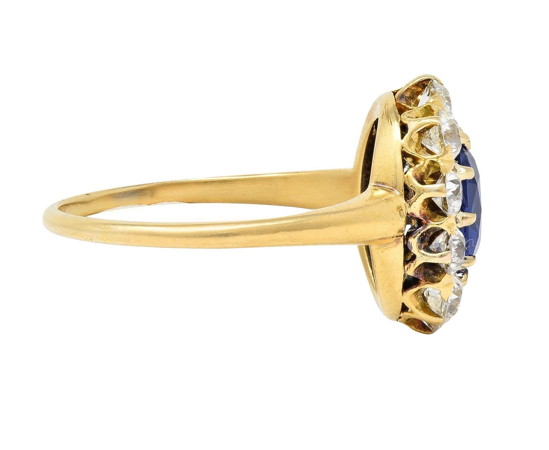 Women's or Men's Victorian 2.58 CTW No Heat Kashmir Sapphire Diamond 14 Karat Gold Halo Ring AGL For Sale