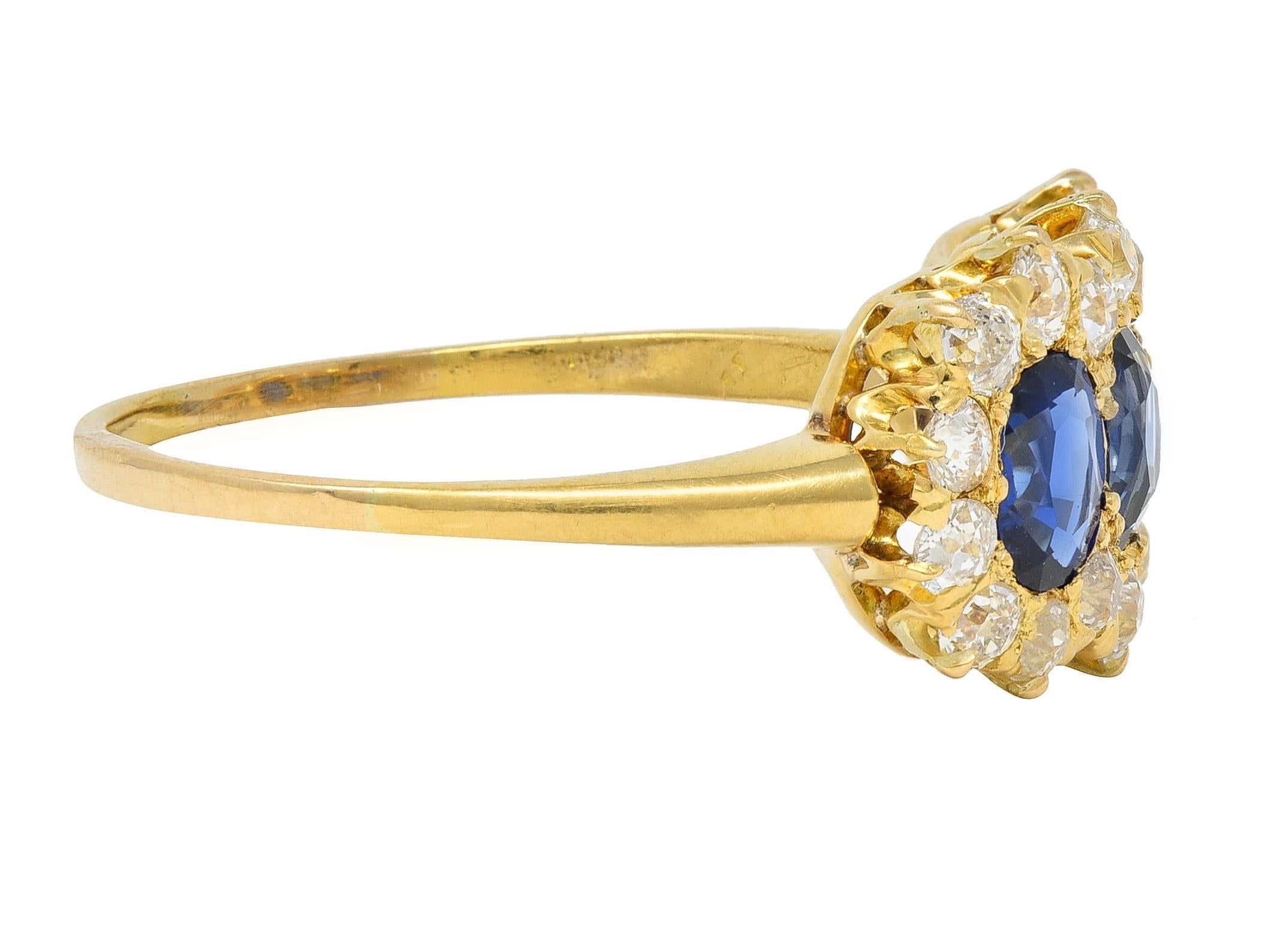 Round Cut Victorian 2.58 CTW Sapphire Diamond 18K Yellow Gold Antique Cluster Band Ring For Sale