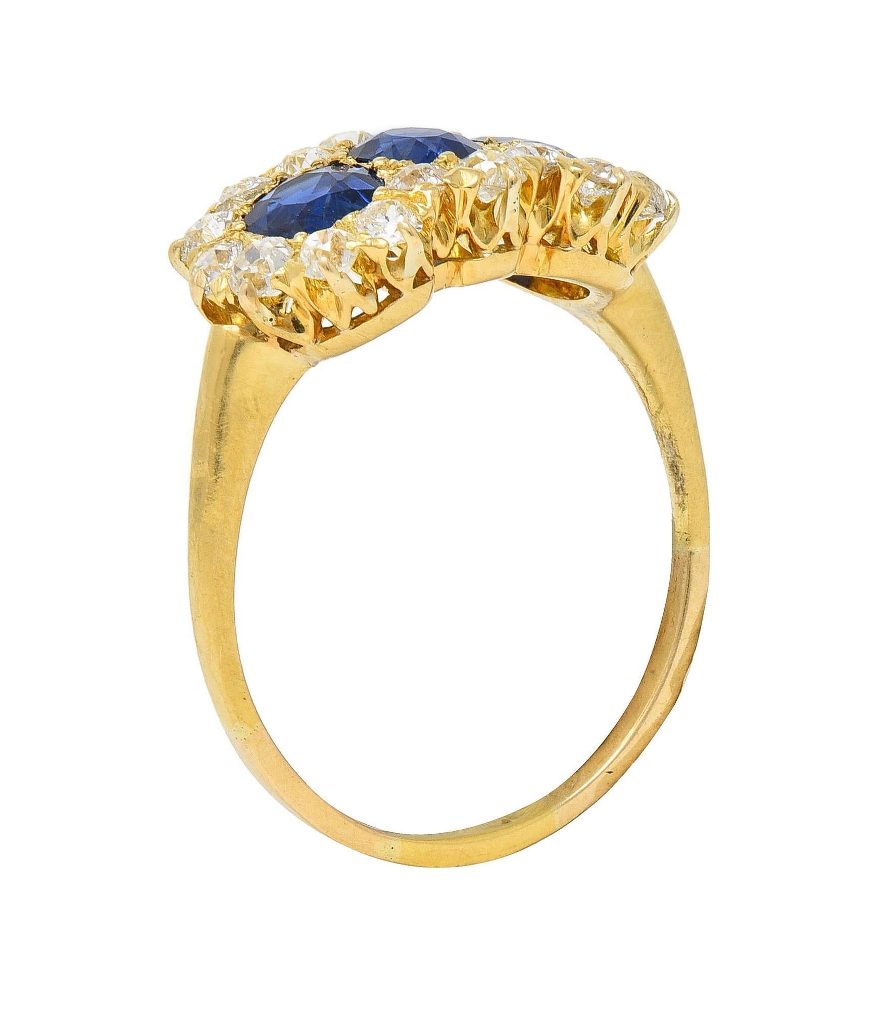 Victorian 2.58 CTW Sapphire Diamond 18K Yellow Gold Antique Cluster Band Ring For Sale 3