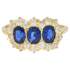 Victorian 2.58 CTW Sapphire Diamond 18K Yellow Gold Antique Cluster Band Ring