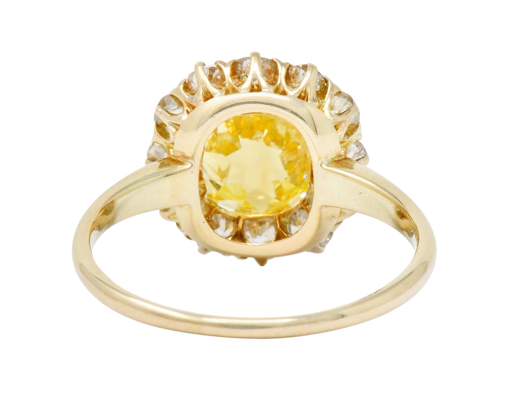 Victorian 2.59 Carat Fancy Yellow Diamond 14 Karat Gold Cluster Ring GIA In Excellent Condition In Philadelphia, PA