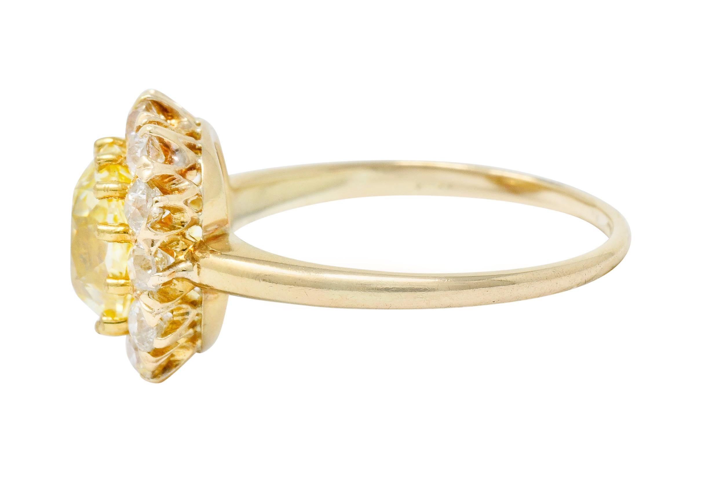 Women's or Men's Victorian 2.59 Carat Fancy Yellow Diamond 14 Karat Gold Cluster Ring GIA