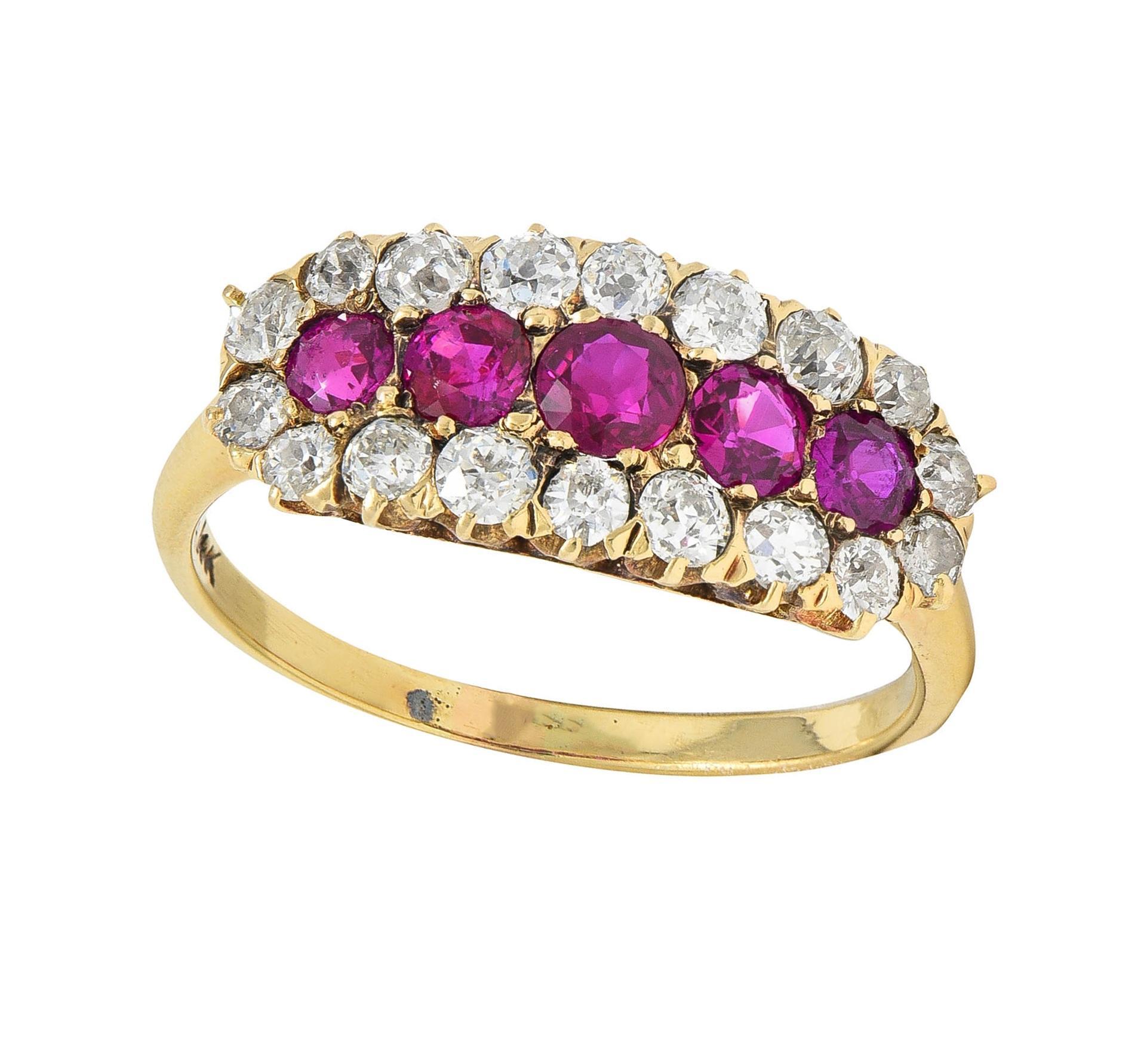Bague jonc victorienne en or jaune 14 carats, diamants et rubis de 2,59 carats en vente 4