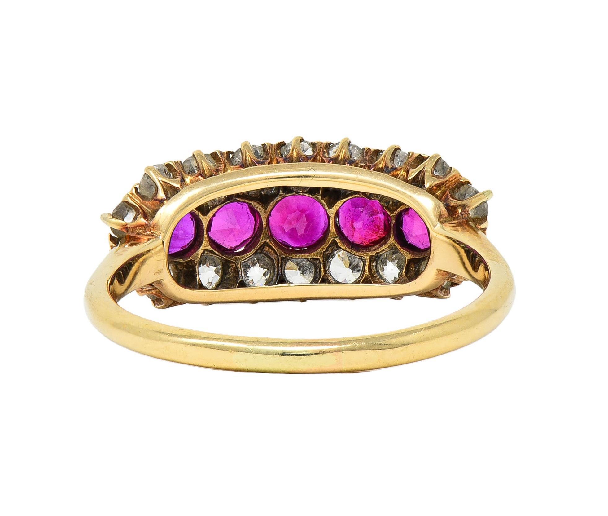 Bague jonc victorienne en or jaune 14 carats, diamants et rubis de 2,59 carats Excellent état - En vente à Philadelphia, PA