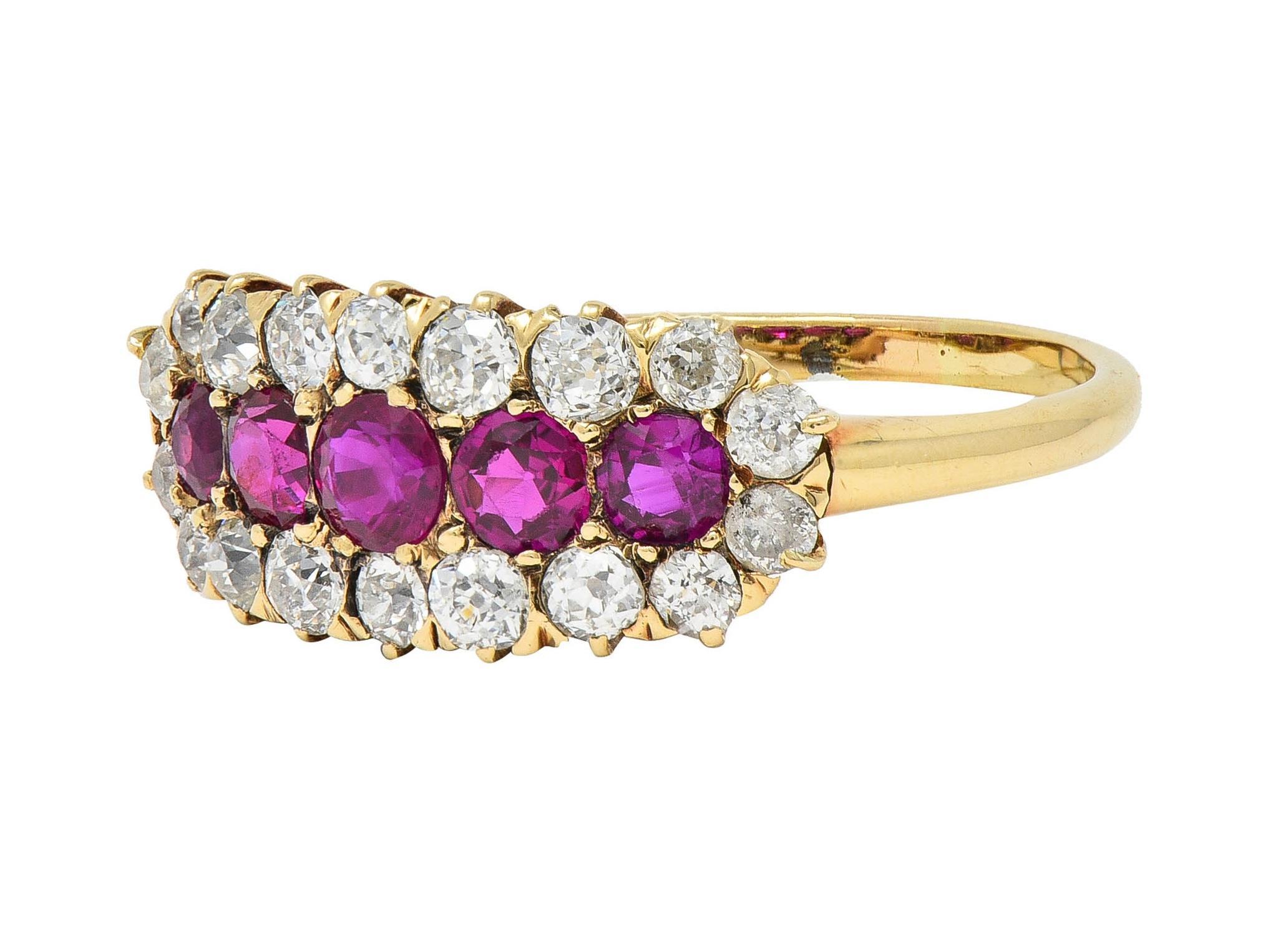 Bague jonc victorienne en or jaune 14 carats, diamants et rubis de 2,59 carats en vente 1