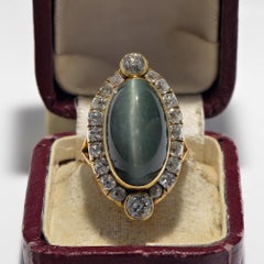 Victorian 25.90 Ct Chrysoberyl Cat's Eye 3.30 Diamond Rare ring