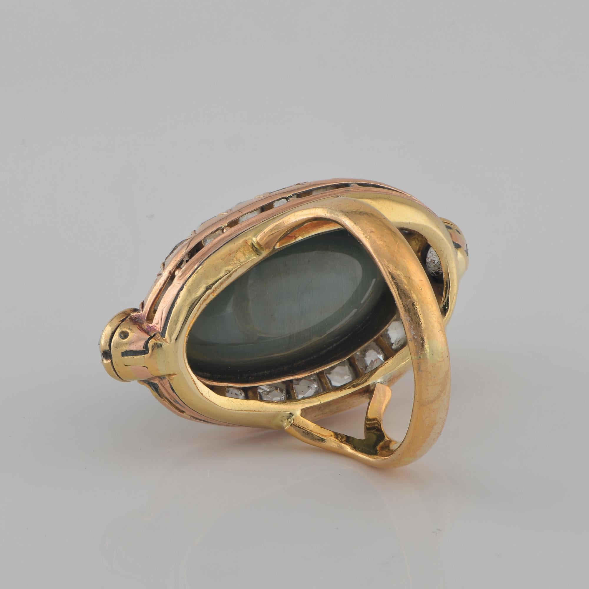 Victorian 25.90 Ct Chrysoberyl Cat's Eye 3.30 Diamond Rare ring For Sale 1