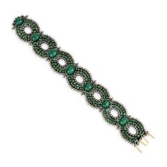 Victorian 26 Cttw. Emerald, Tsavorite and Diamond Openwork Link Bracelet