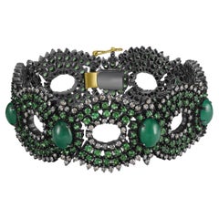 Viktorianisch 26 Cttw. Smaragd, Tsavorit und Diamant Durchbrochenes A Link Armband 
