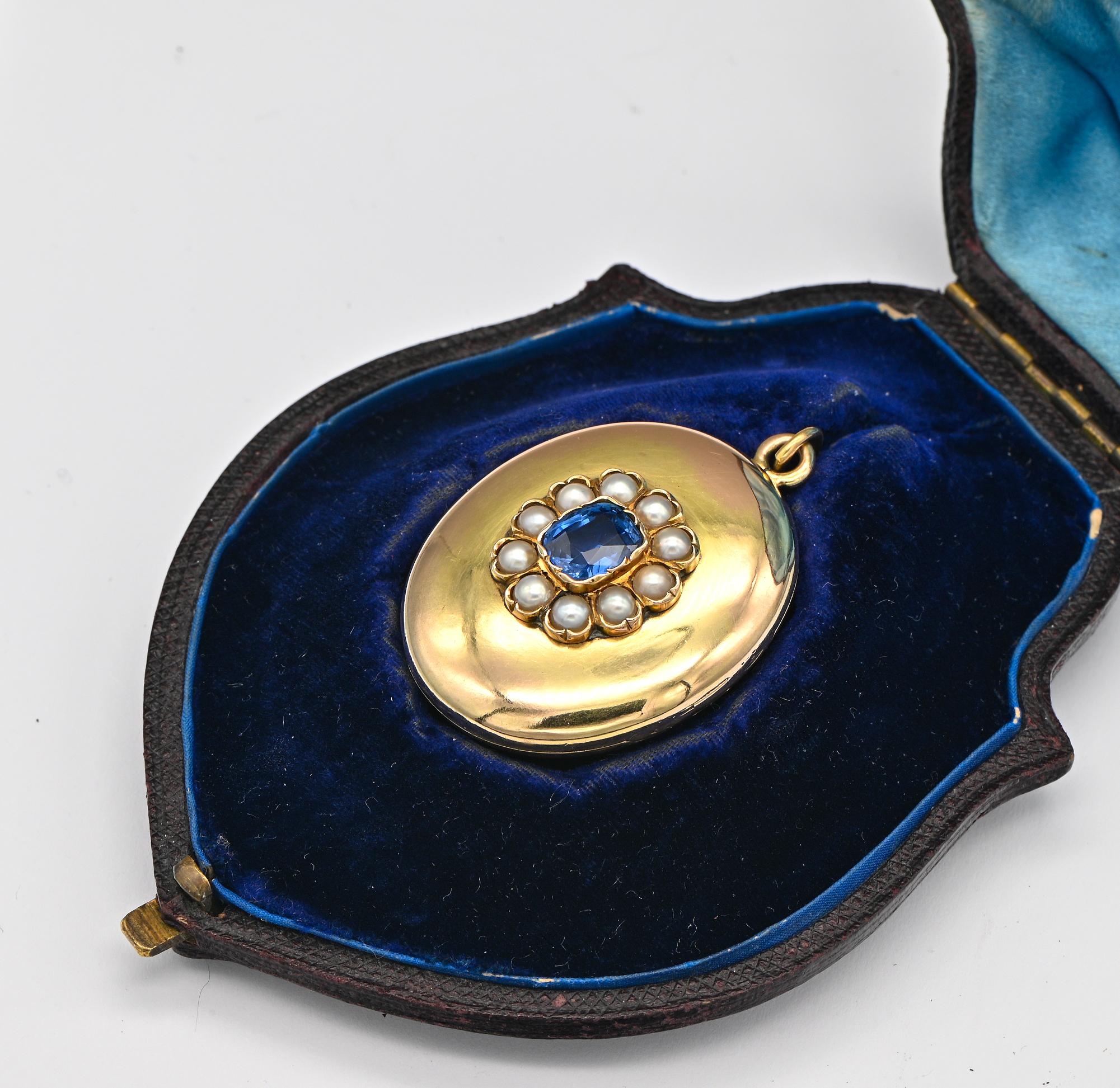Médaillon russe victorien en perles de saphir naturel de Ceylan de 2,60 carats Bon état - En vente à Napoli, IT