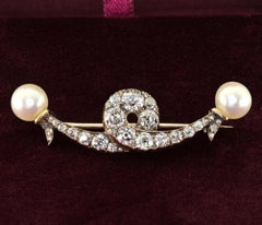 Victorian 2.60 Ct Diamond Natural Pearl Bow Brooch 18 KT