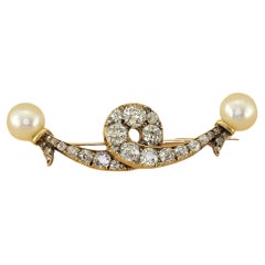Broche Victorienne 2.60 Ct Diamond Natural Pearl Bow Brooch 18 KT