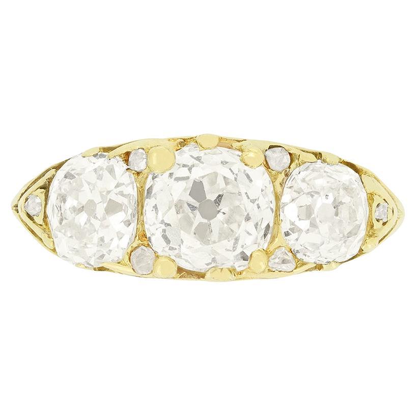 Anello vittoriano con tre pietre di diamante da 2,60 carati, 1880 ca.