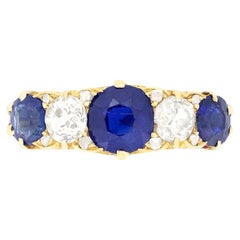 Victorian 2.60ct Sapphire and Diamond Five Stone Ring, c.1896