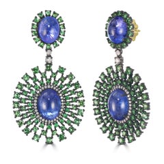 Victorian 26.28 Cttw. Tanzanite, Tsavorite and Diamond Dangle Earrings