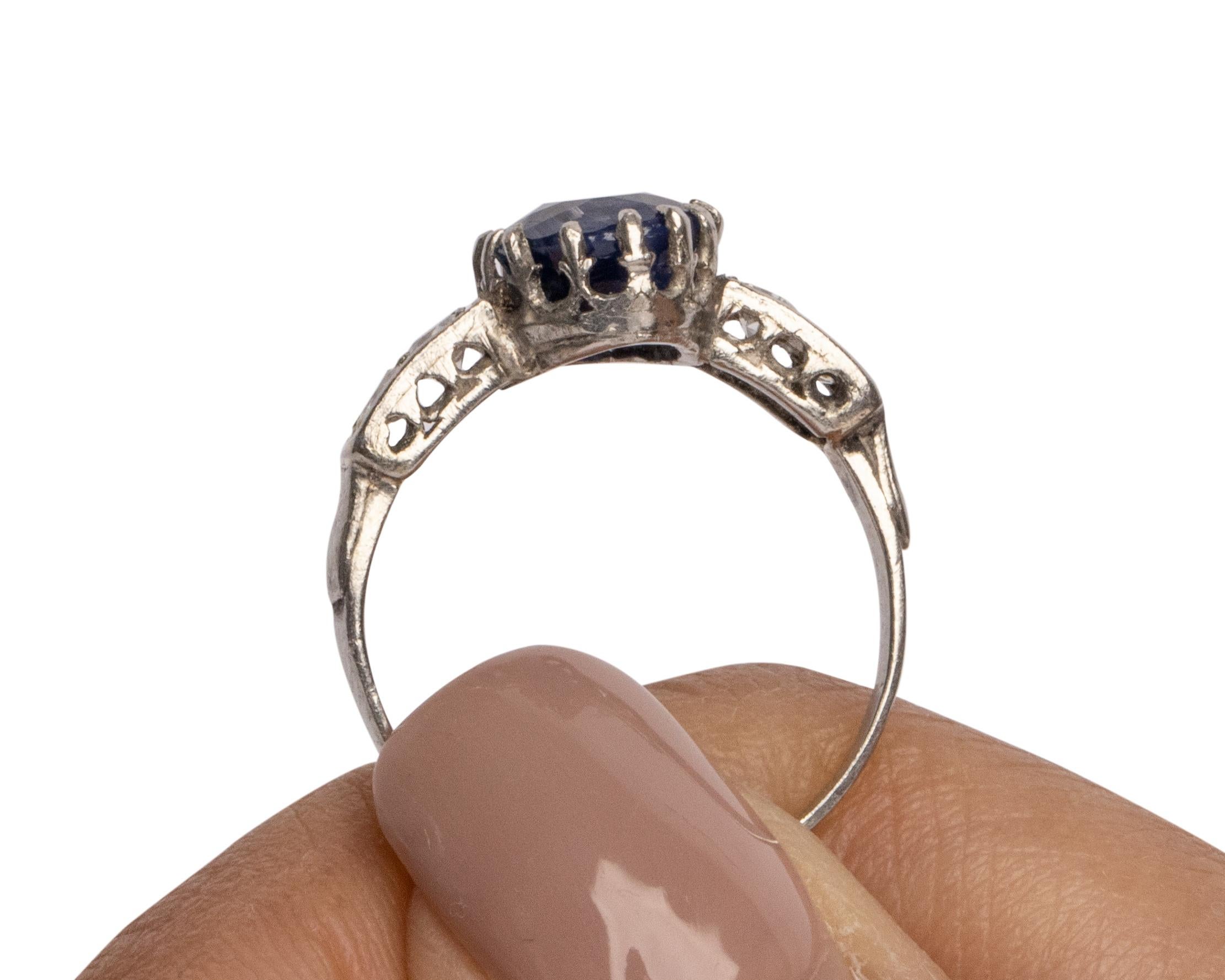 Victorian 2.66 Carat GIA No Heat Blue Sapphire Platinum Ring w Diamond Accents 4