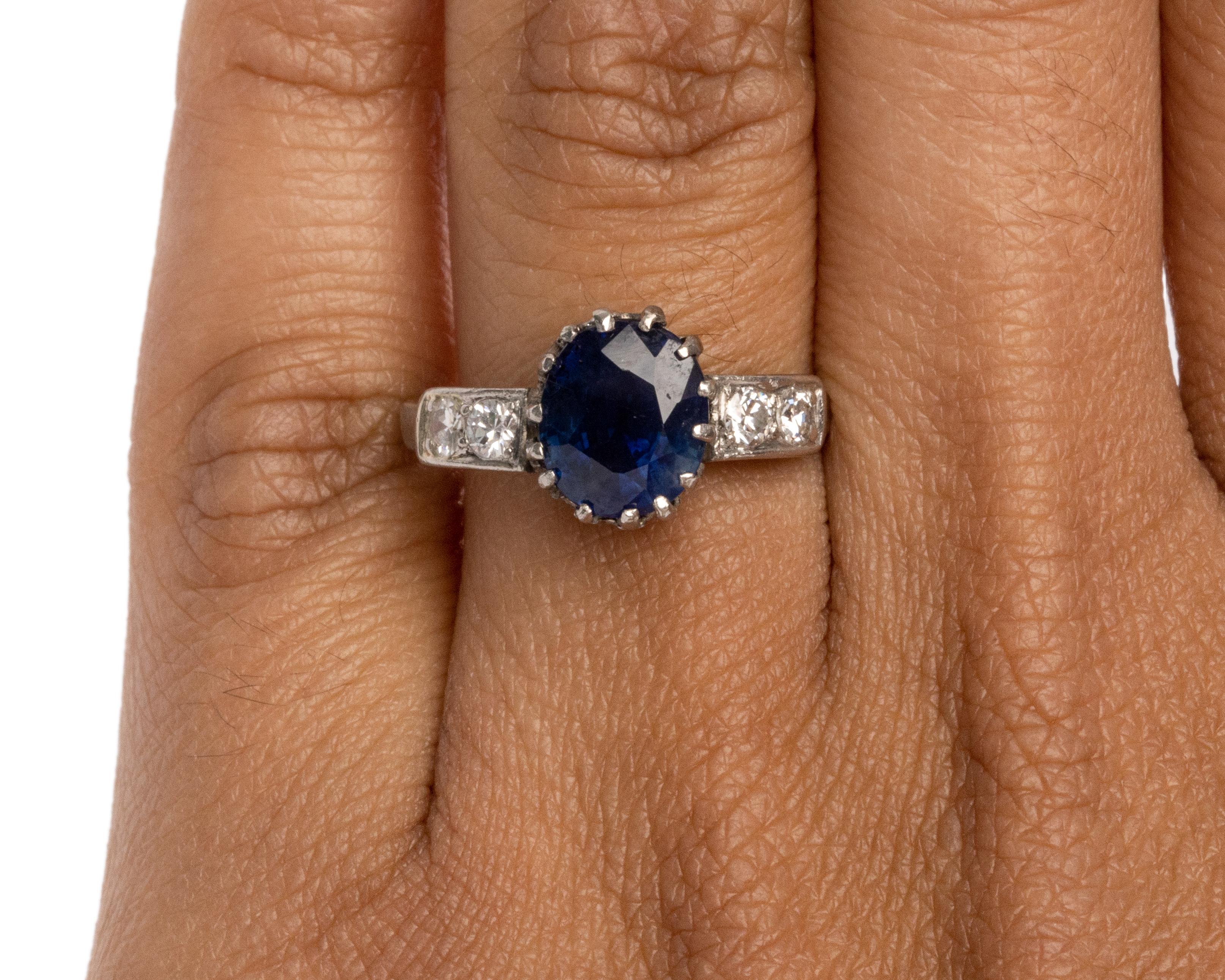 Victorian 2.66 Carat GIA No Heat Blue Sapphire Platinum Ring w Diamond Accents 1