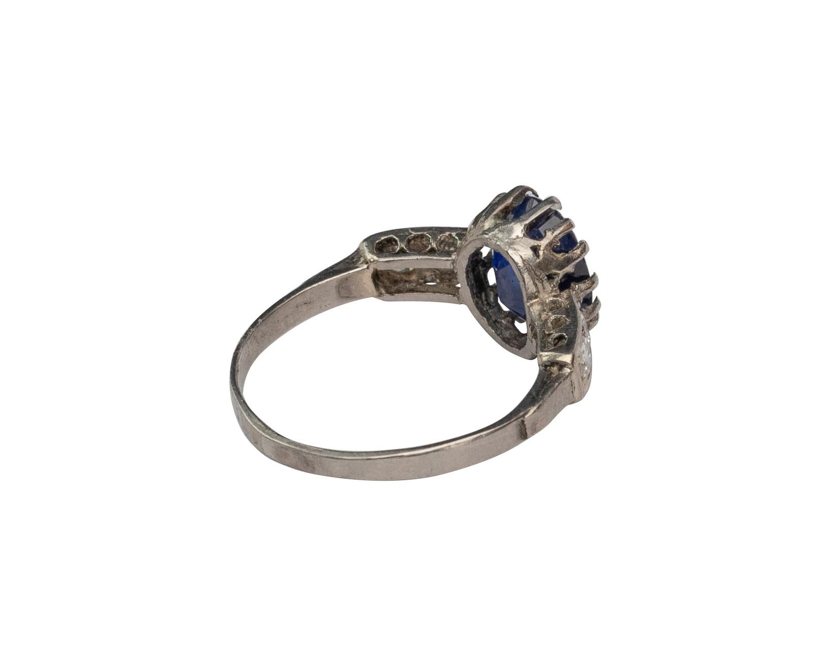 Late Victorian Victorian 2.66 Carat GIA No Heat Blue Sapphire Platinum Ring w Diamond Accents