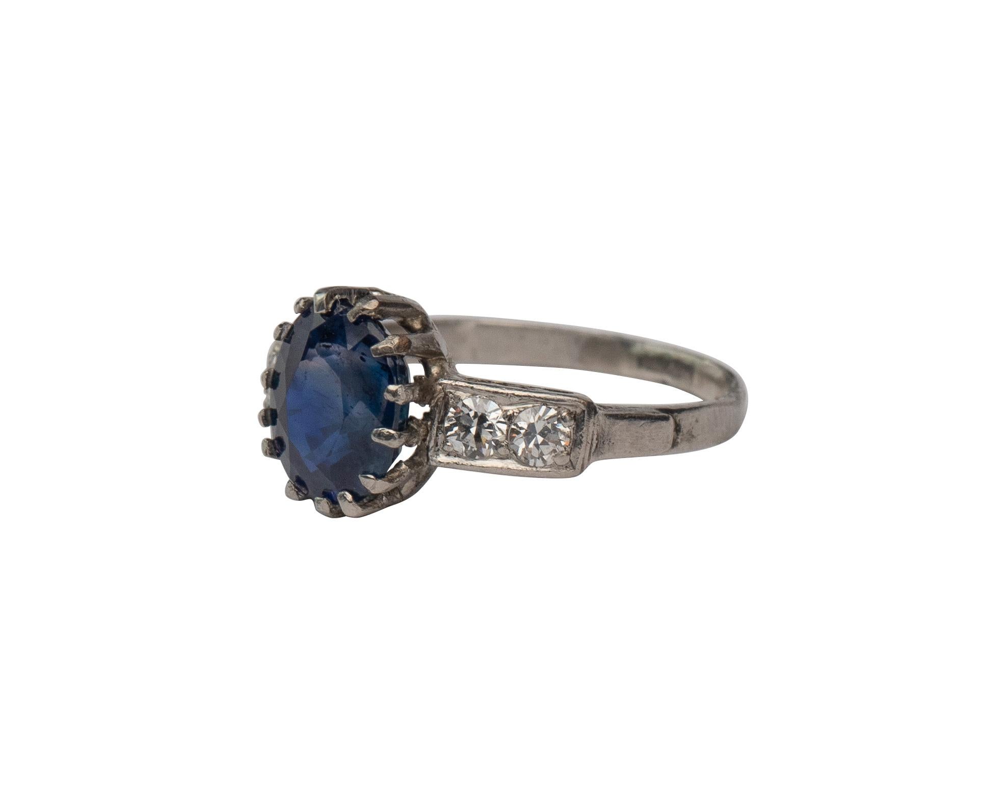 Victorian 2.66 Carat GIA No Heat Blue Sapphire Platinum Ring w Diamond Accents In Good Condition In Addison, TX