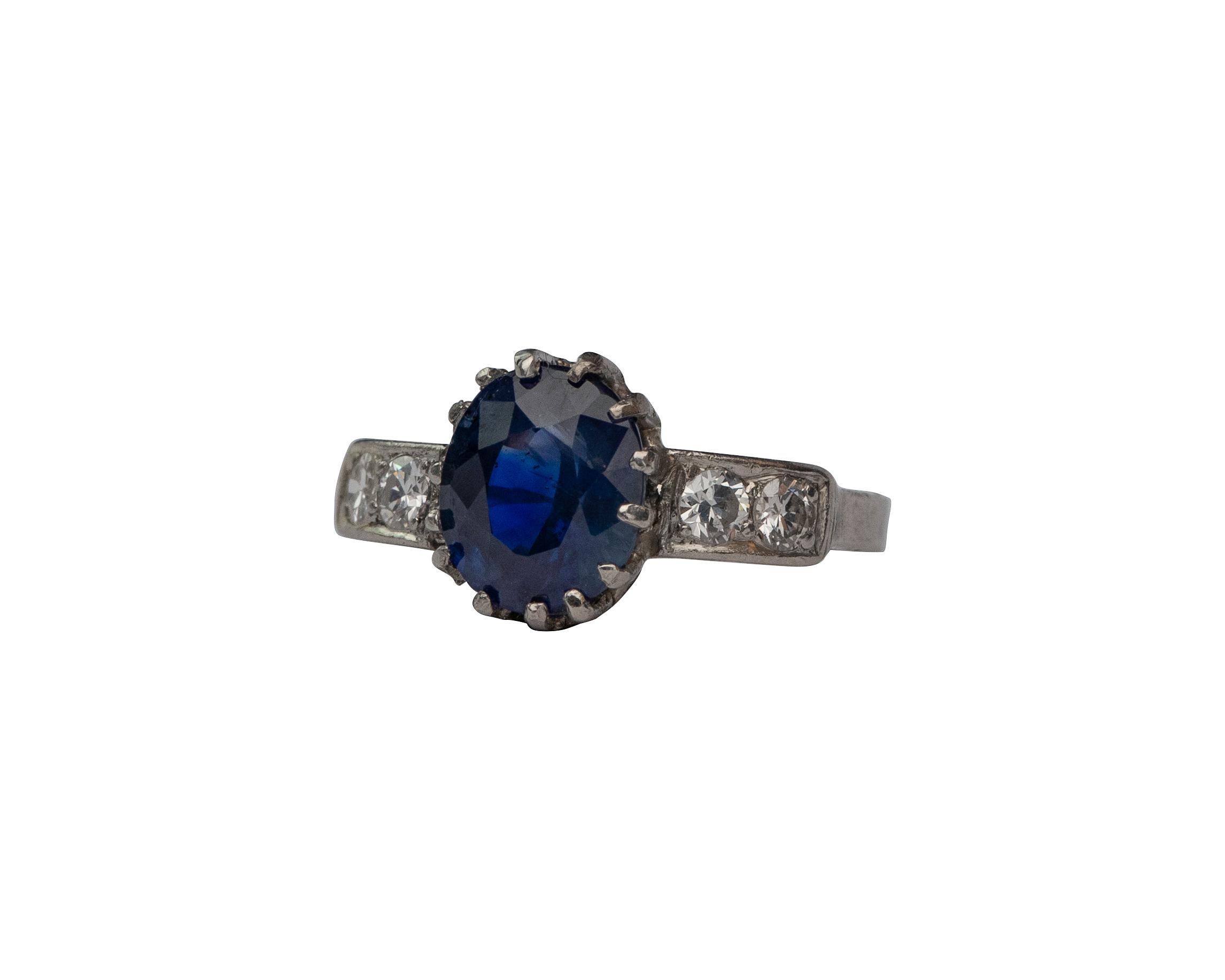 Women's Victorian 2.66 Carat GIA No Heat Blue Sapphire Platinum Ring w Diamond Accents
