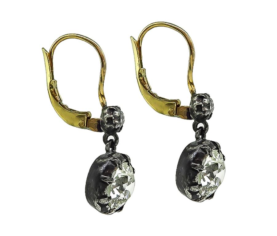 Old Mine Cut Victorian 2.69 Carat Diamond Earrings For Sale