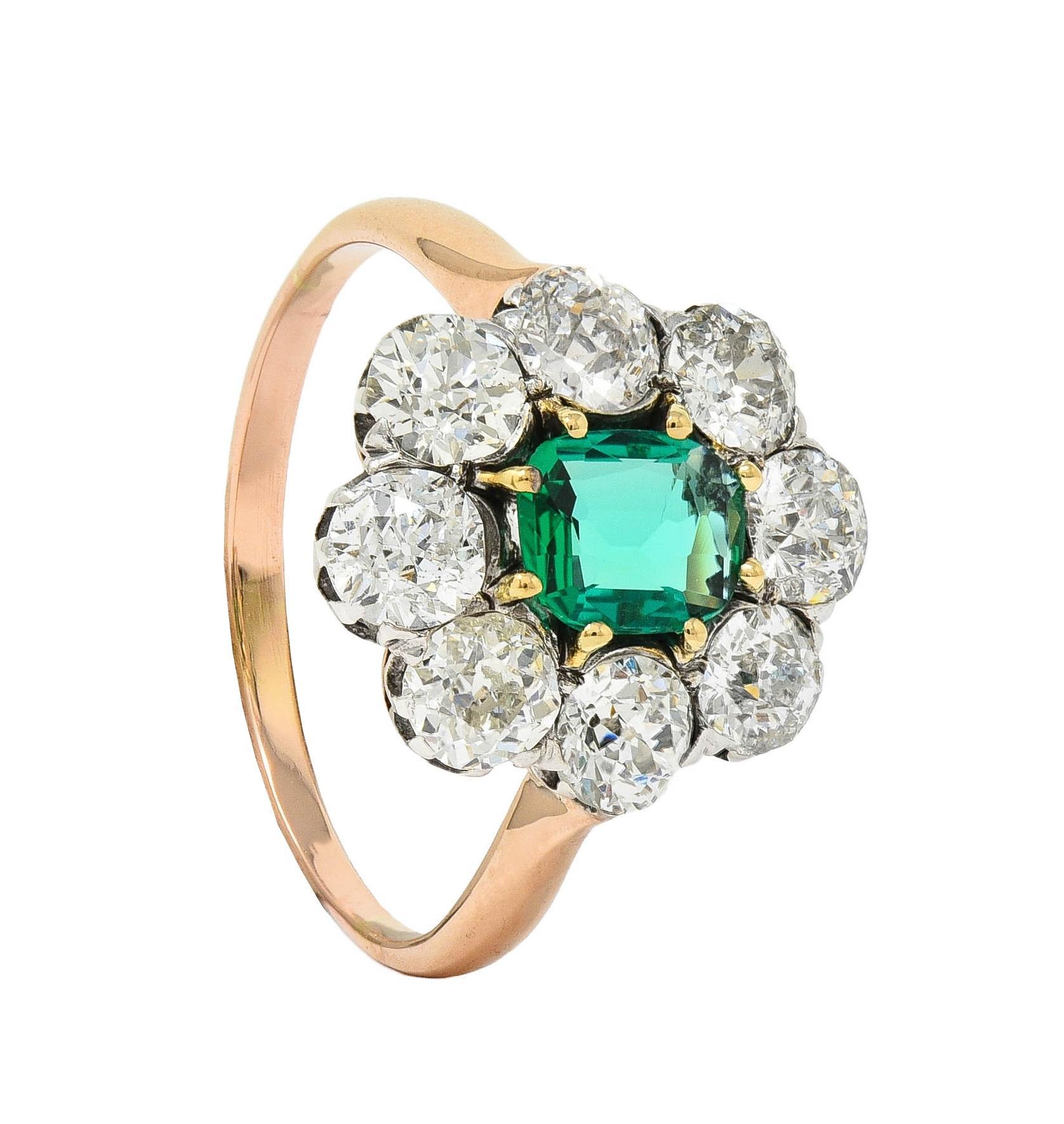 Viktorianischer 2,69 CTW No Oil Kolumbianischer Smaragd Diamant 14K Gold Antiker Ring im Angebot 6