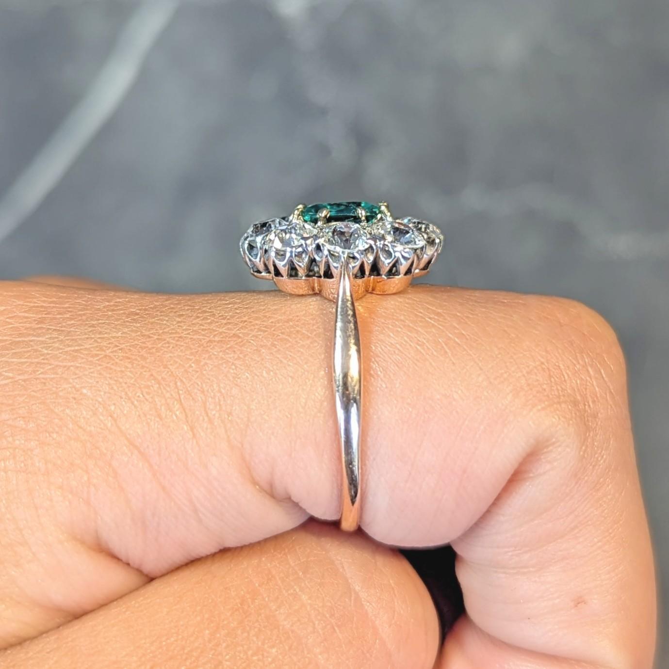 Viktorianischer 2,69 CTW No Oil Kolumbianischer Smaragd Diamant 14K Gold Antiker Ring im Angebot 8