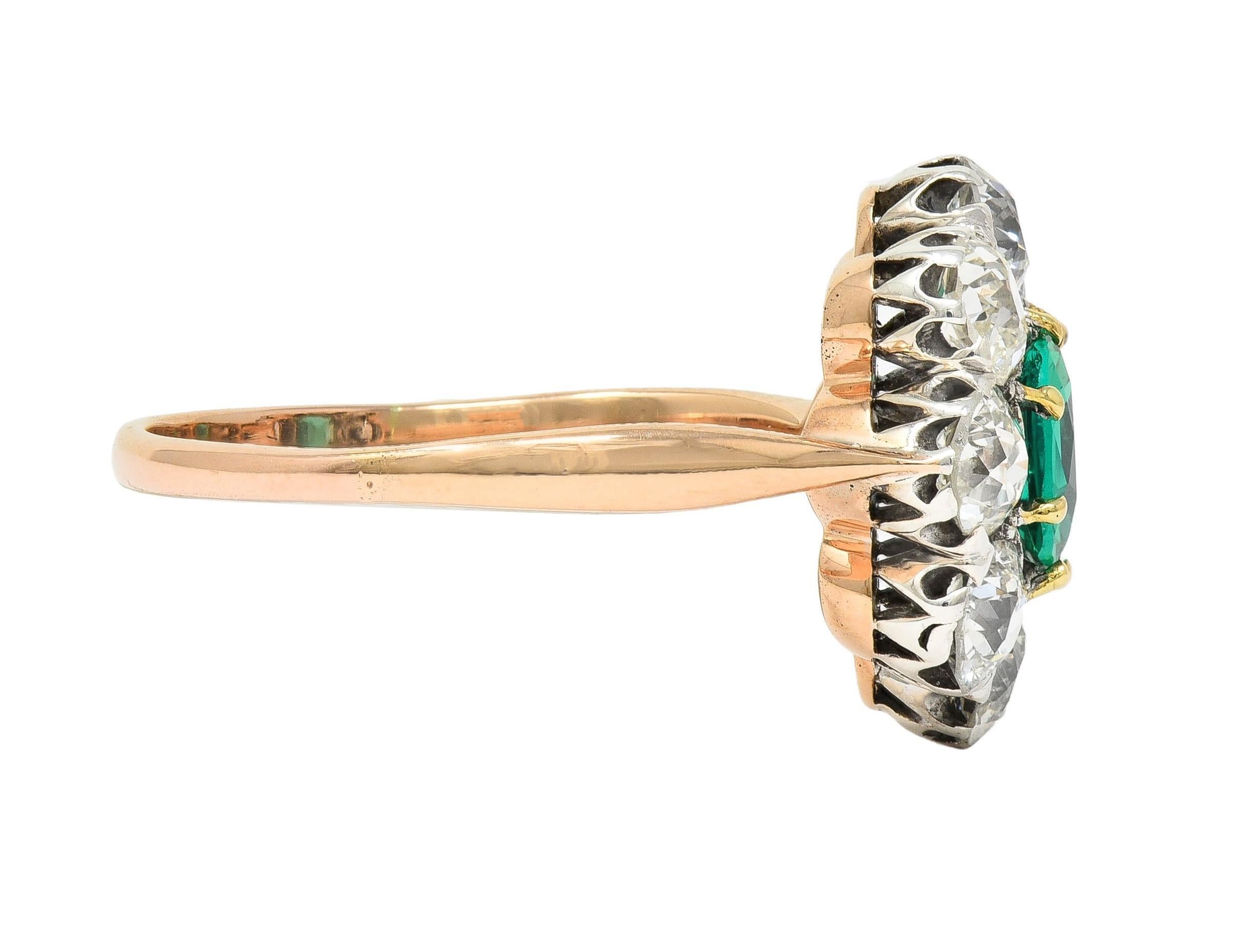 Viktorianischer 2,69 CTW No Oil Kolumbianischer Smaragd Diamant 14K Gold Antiker Ring im Zustand „Hervorragend“ im Angebot in Philadelphia, PA