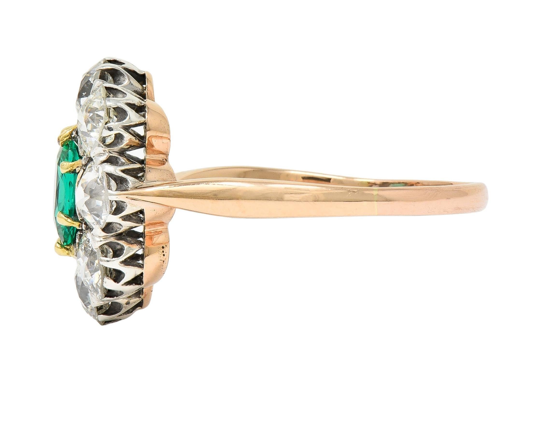 Viktorianischer 2,69 CTW No Oil Kolumbianischer Smaragd Diamant 14K Gold Antiker Ring im Angebot 1