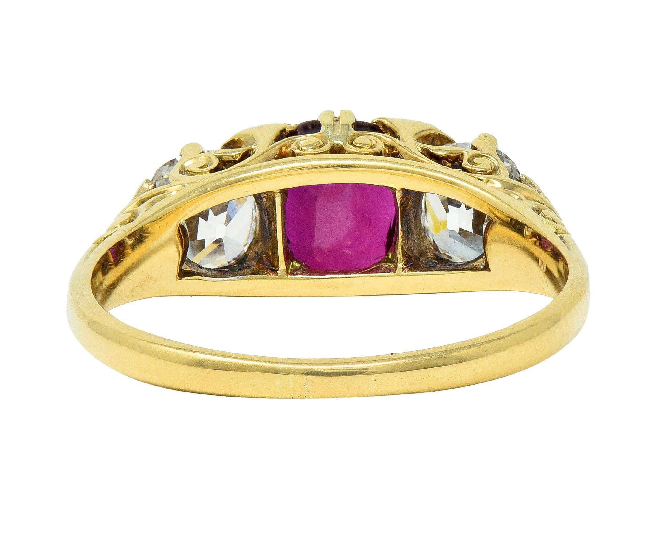 Victorian 2.70 CTW No Heat Burma Ruby Diamond 18 Karat Yellow Gold Ring AGL In Excellent Condition For Sale In Philadelphia, PA