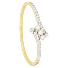 Victorian 2.70ct Diamond and Pearl Bangle, c.1880s