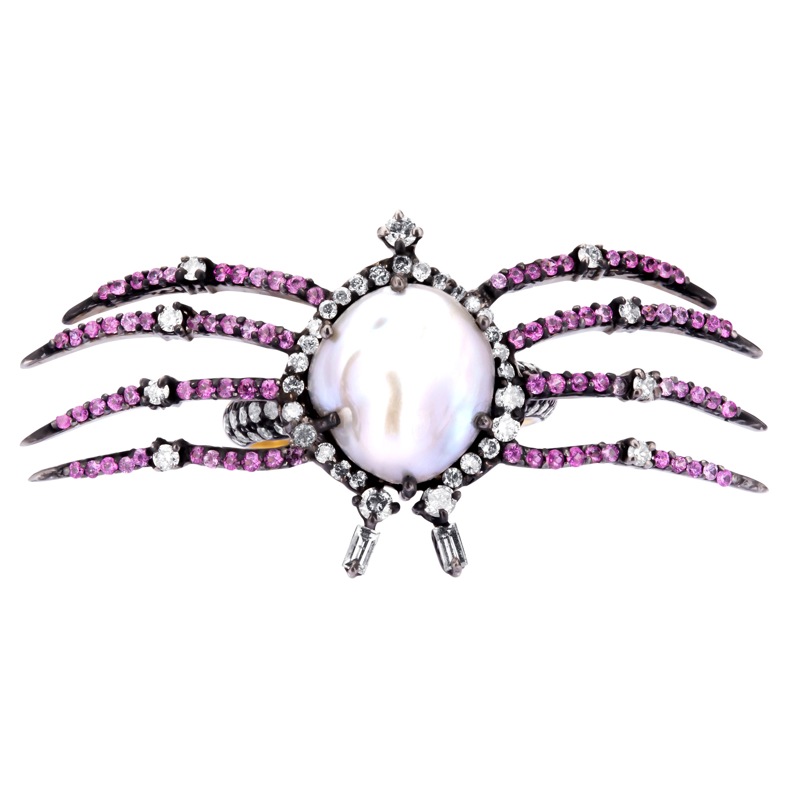 Victorien 2.77 carats T.W. Bague araignée en perles, saphir rose et diamants en vente