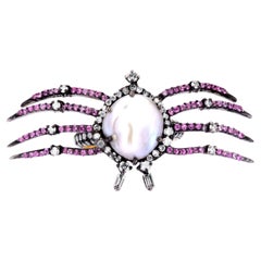 Victorian 2.77 Carat T.W. Pearl, Pink Sapphire and Diamond Spider Ring