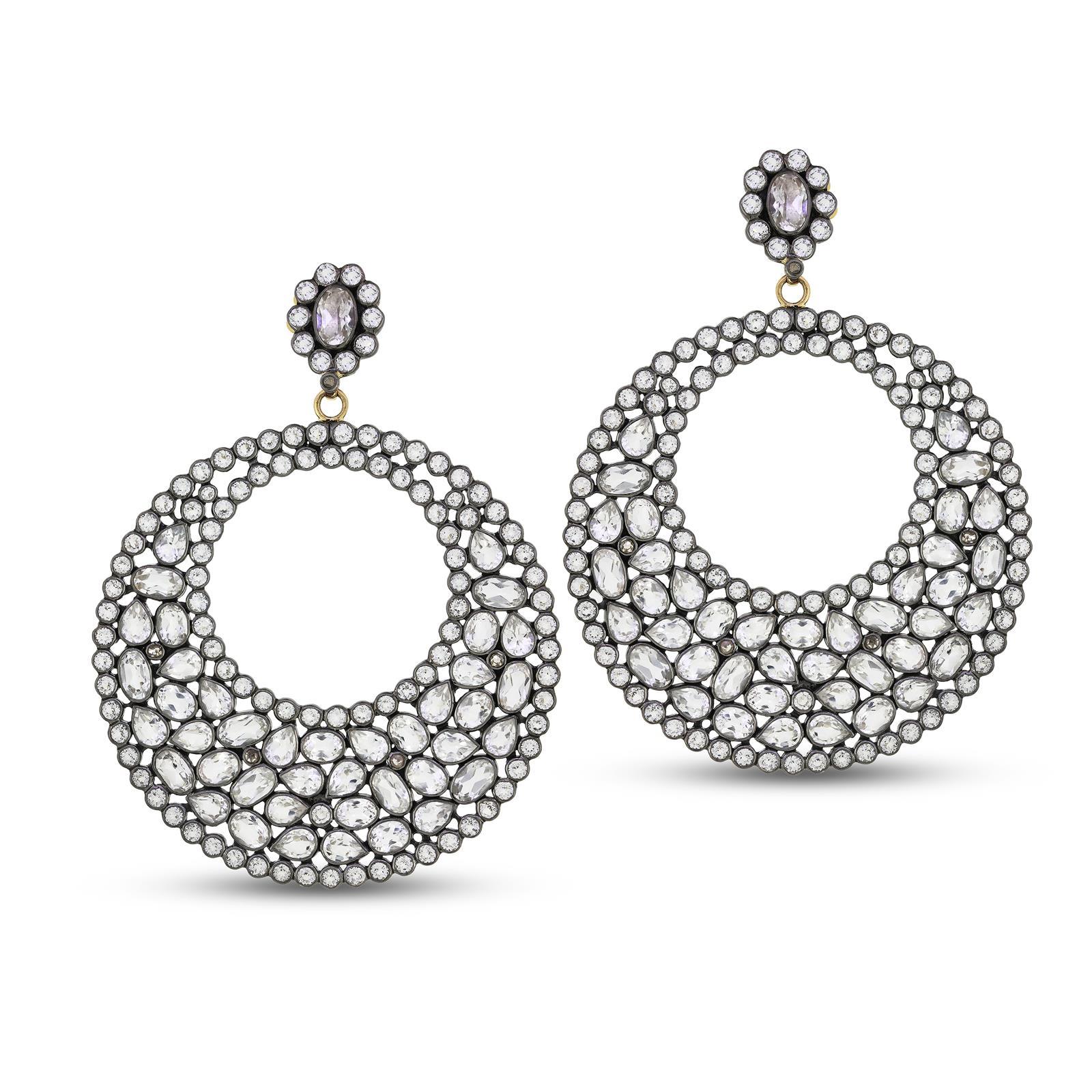 Pear Cut Victorian 27 Carat. T.W. White Topaz Circle Drop in 18k/925 Sterling Silver For Sale