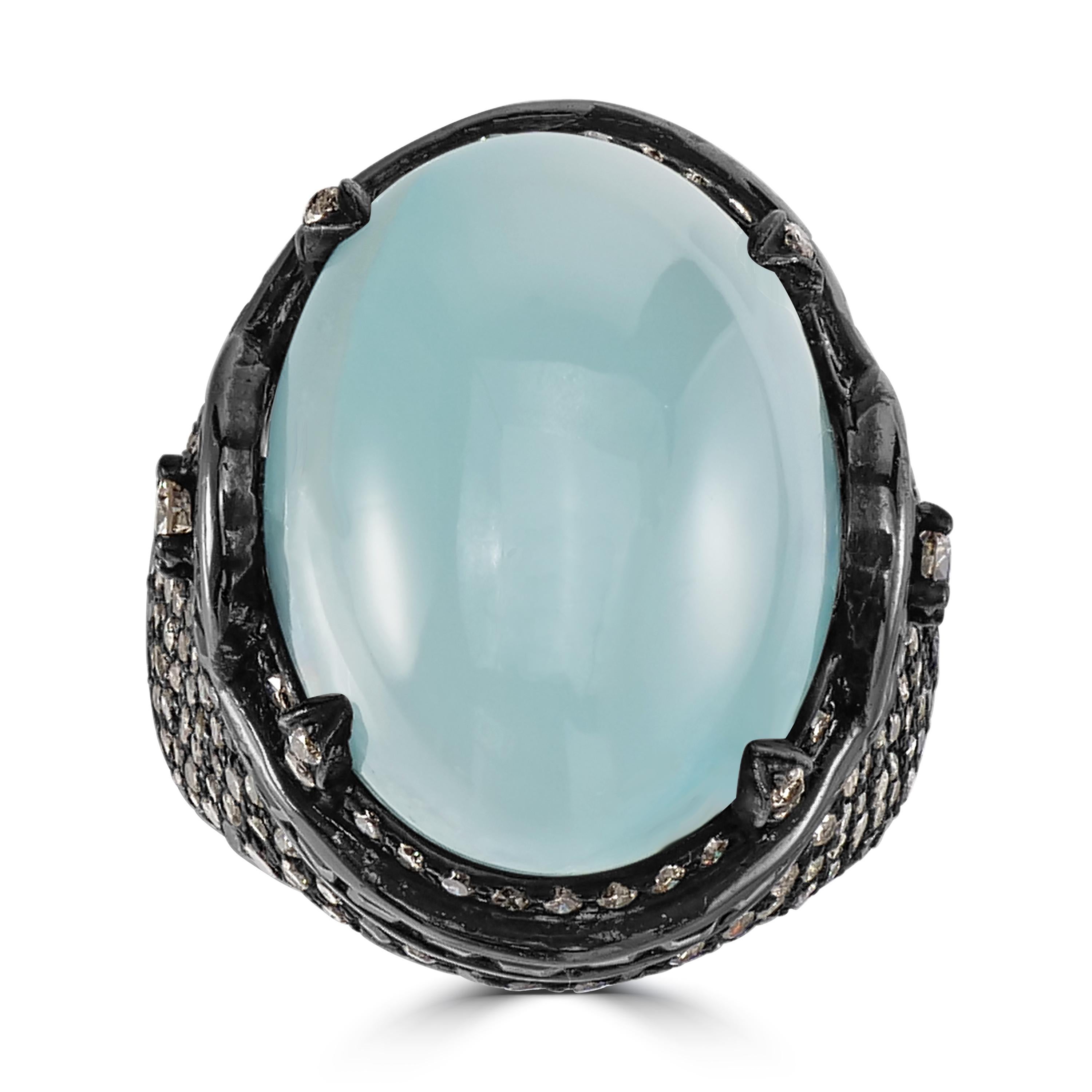  Victorian 27cttw. Blue Sapphire, Aquamarine and Diamond Dome Ring  In New Condition For Sale In New York, NY