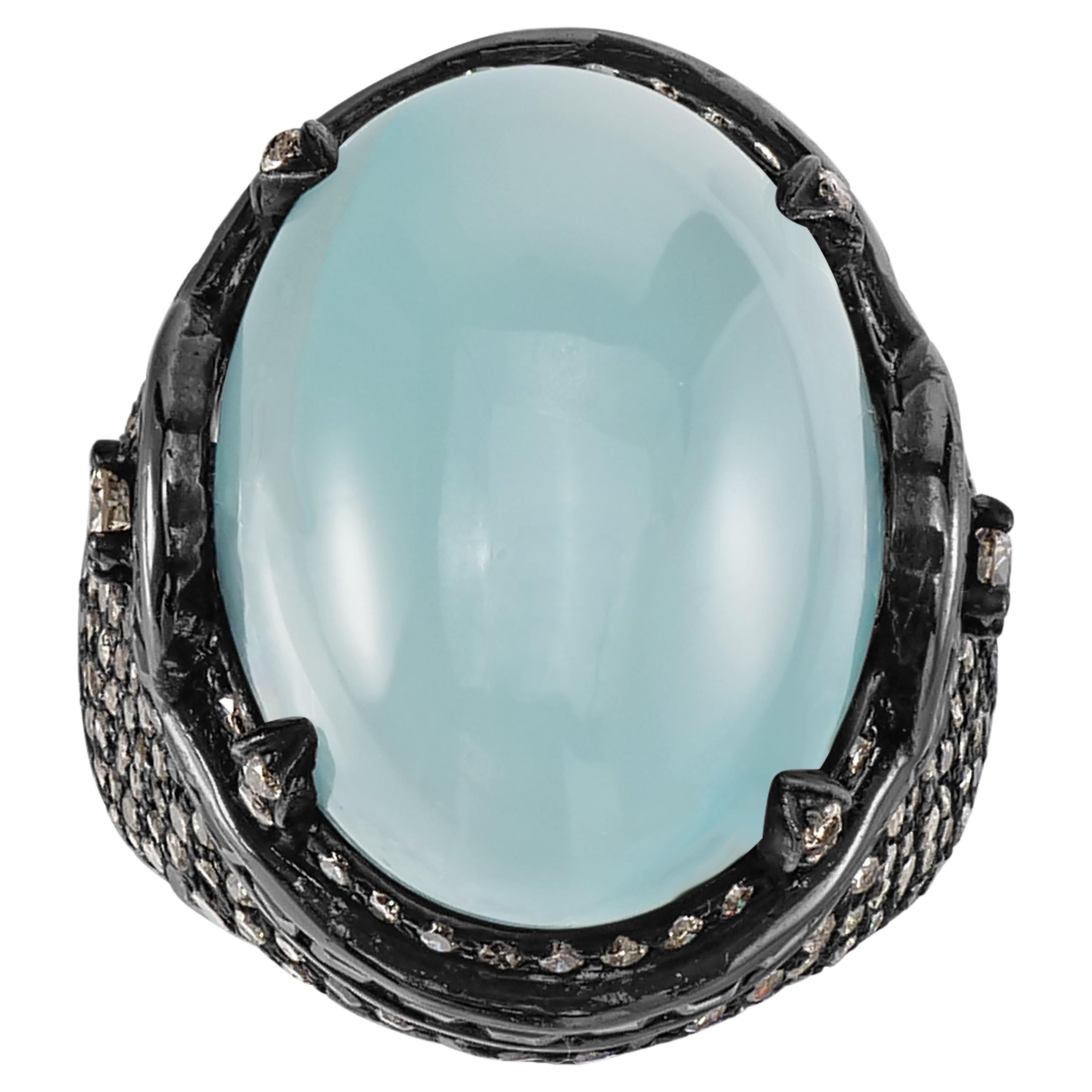  Victorian 27cttw. Blue Sapphire, Aquamarine and Diamond Dome Ring  For Sale