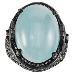 Viktorianisch 27cttw. Blauer Saphir, Aquamarin/Diamant Ring Größe 7 in 18K/SS